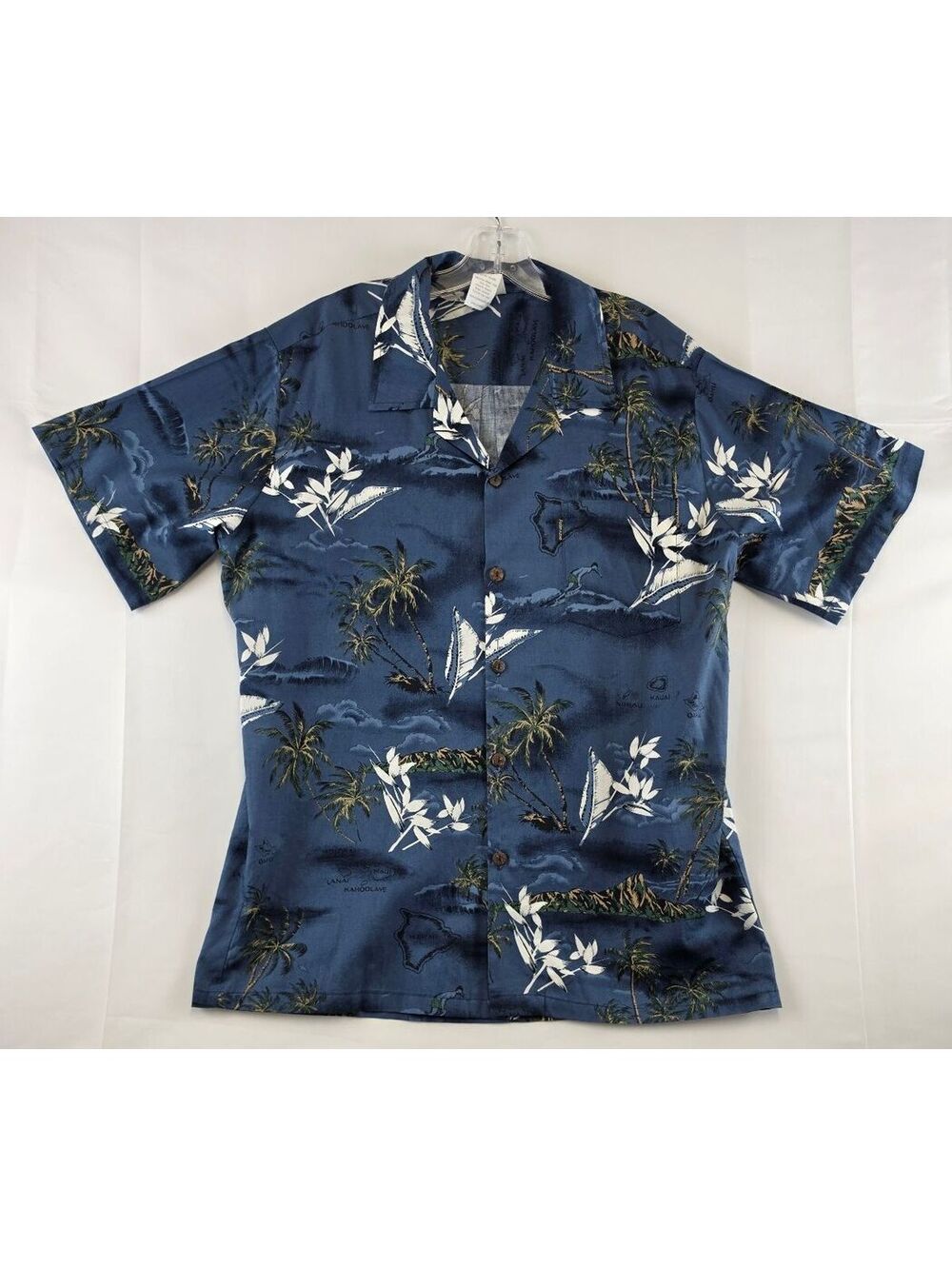 Palmwave Hawaii XL Blue Cotton Hawaiian Shirt with Tropical Print